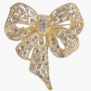 Gorgeous Antiqued Gold Crystal Rhinestone Ribbon Bow Brooch